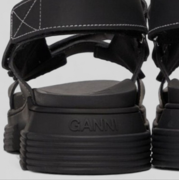 NWT GANNI Recycled Rubber Chunky Logo Platform Black Sandals Flatform Lugged - Picture 14 of 15
